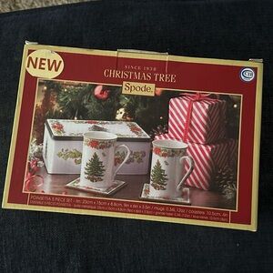 NIB Spode Christmas Tree Poinsettia 5 Piece Set
